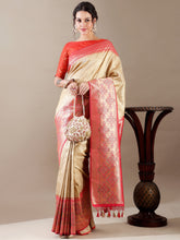 Ivory Silk Saree with Weaving Work – Unstitched Rani Blouse